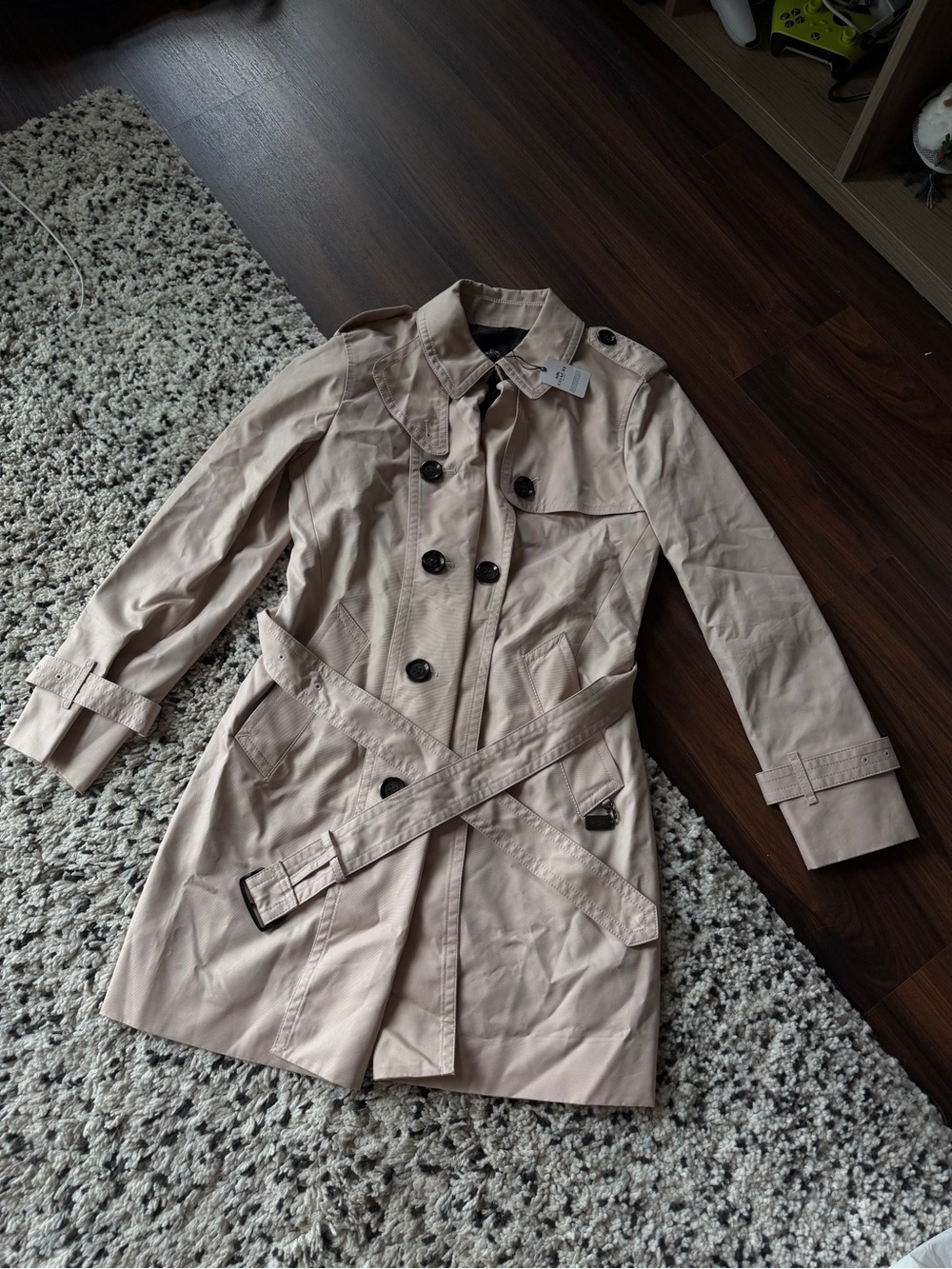 Coach Beige Double-Breasted Trench Coat with Belt